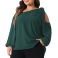 thumbnail image 2 of DARING DIVA Women's Plus Cold Shoulder Tie Long Sleeve Blouse 1X Dark Green, 2 of 6