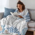 thumbnail image 3 of Blue Grey Coastal Throw Blanket, Flannel Fleece Blanket with Striped Design for Couch, Summer Beach Coral Shell Starfish Soft Breathable All Season Plush Blankets for Sofa Office Bed 50"x60", 3 of 9
