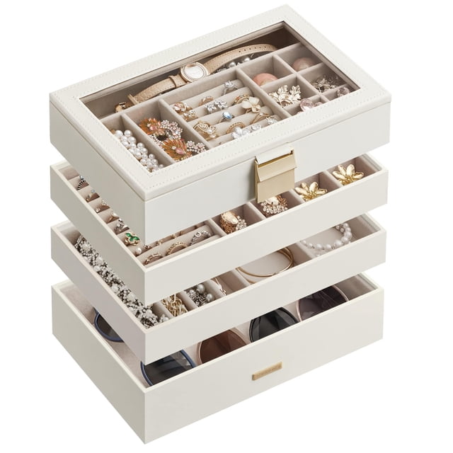 Organizador de joyas SONGMICS, joyero apilable de 4 niveles, blanco
