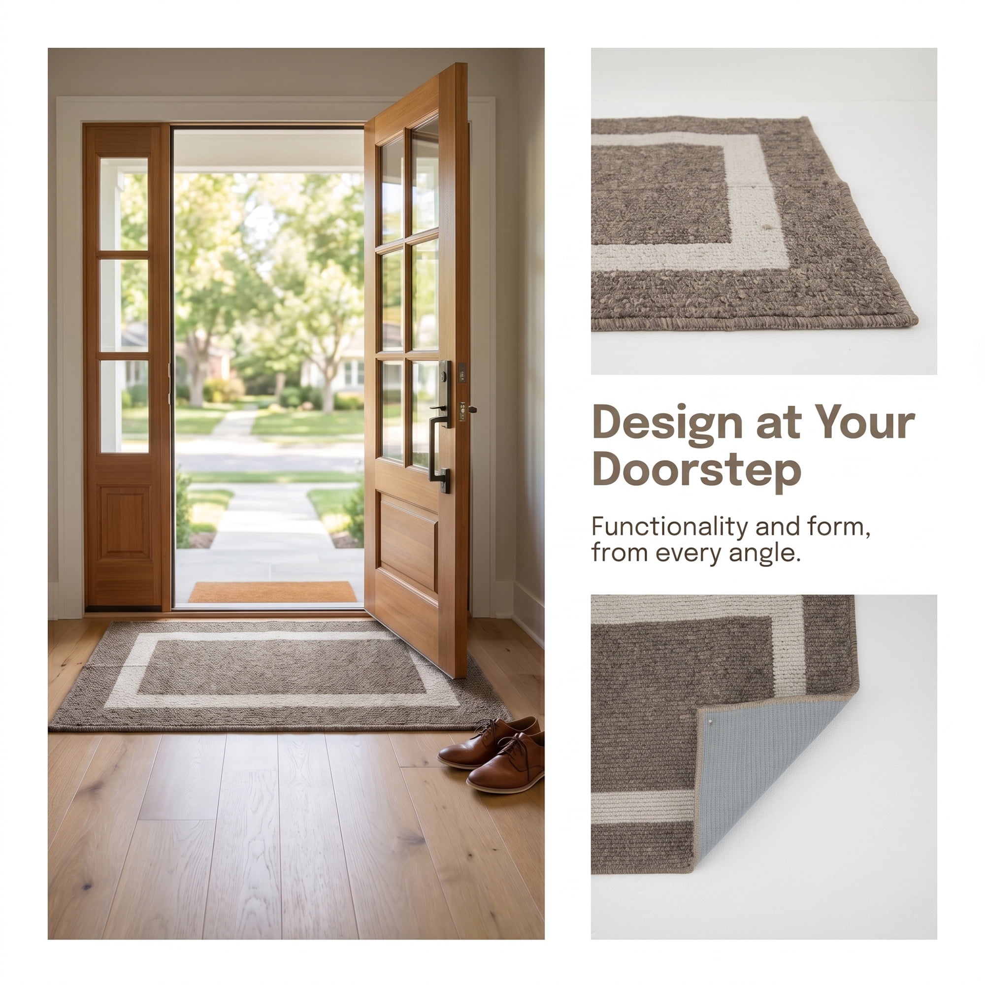 Unique Bargains Waterproof Non-Slip Low-Profile Entryway Rug Door Mat Brown 32" x 20"