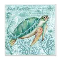 Stupell Industries Sea Turtle Detailed Coral Silhouettes Fancy Script Graphic Art Unframed Art Print Wall Art, Design by Emma Leach