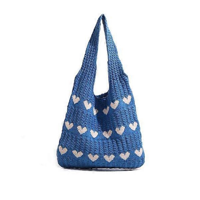 Bolso de mano de punto holgado Yashi Bolso de hombro de playa sencillo ligero moderno para viajes azul 39 * 35 * 1 cm