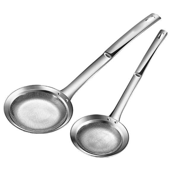 2PCs Stainless Steel Fine Mesh Strainer Spoon Set Kitchen Grease Filter Tool