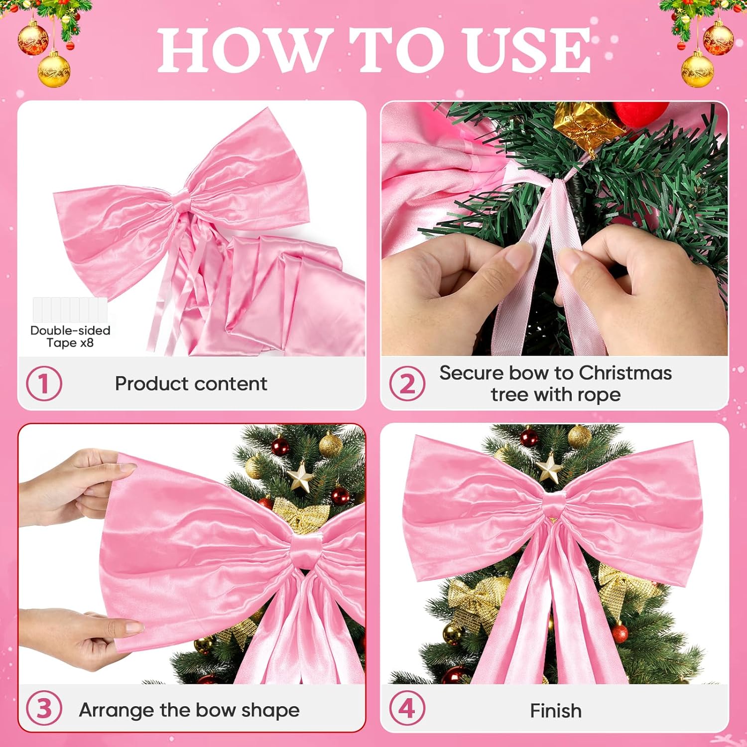 Christmas Tree Topper Bow, Large Christmas Tree Toppers Satin Bows Christmas Decorations, Christmas Wreath Bows for Home Party Wedding Car Holiday Decor Supplies (47 INCH Red Bow)