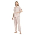 thumbnail image 2 of GLOBAL Women 100% Cotton Button Down Short Sleeve Top & Long Pants Summer Pajama Set with Pockets, 2-Piece, Sizes S to 3XL, 2 of 6