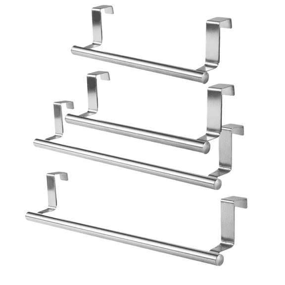 4pc Over Cabinet Towel Bar Set, Stainless Steel Holder for Bathroom & Kitchen