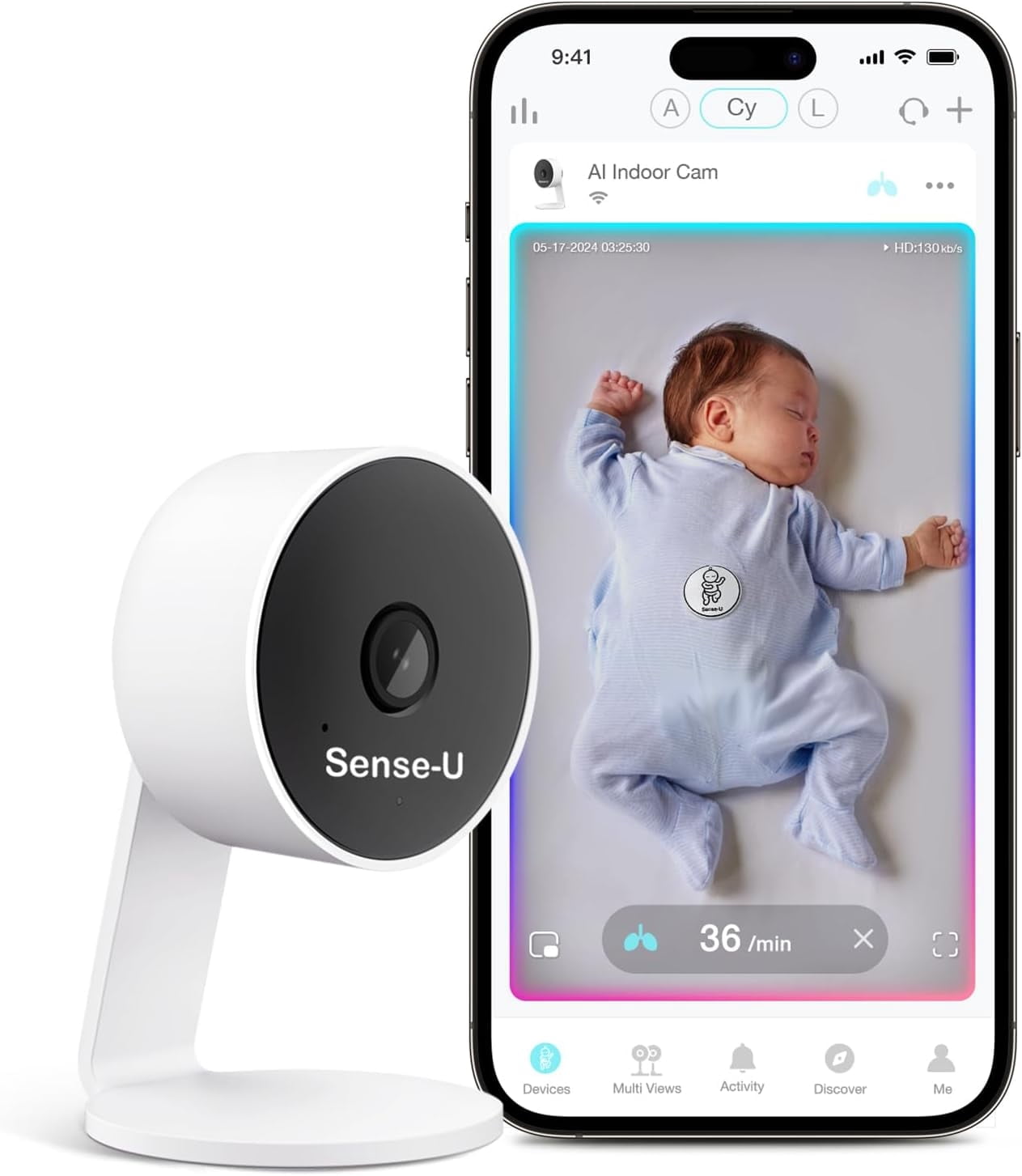 Sense-U Smart 3+Camera Baby Monitor, Sleep & Health Tracker, 1080p 