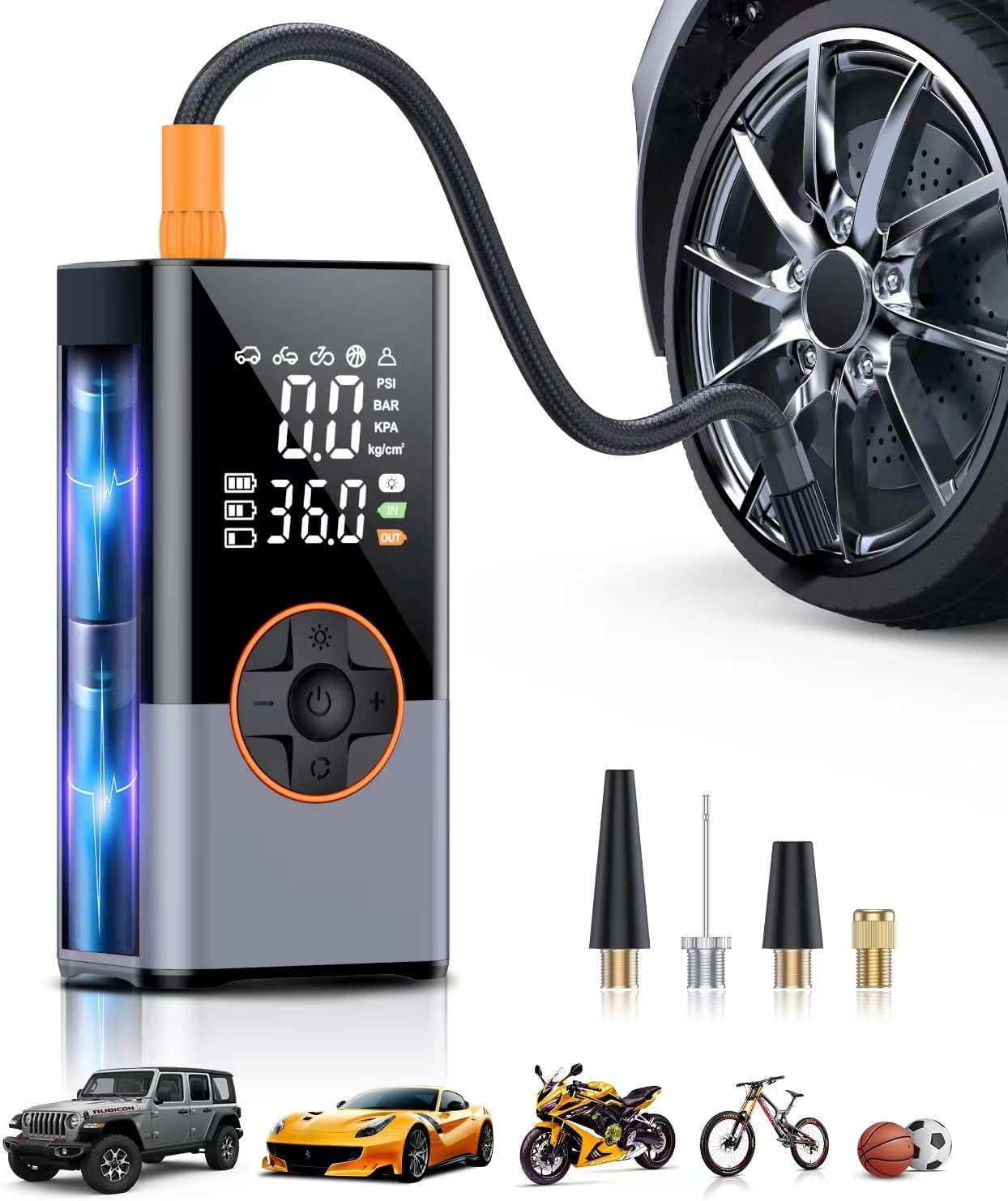 Portable Air Compressor For Car Tires - 18000mAh Cordless Tire Inflator, 150 PSI, With Touch Screen