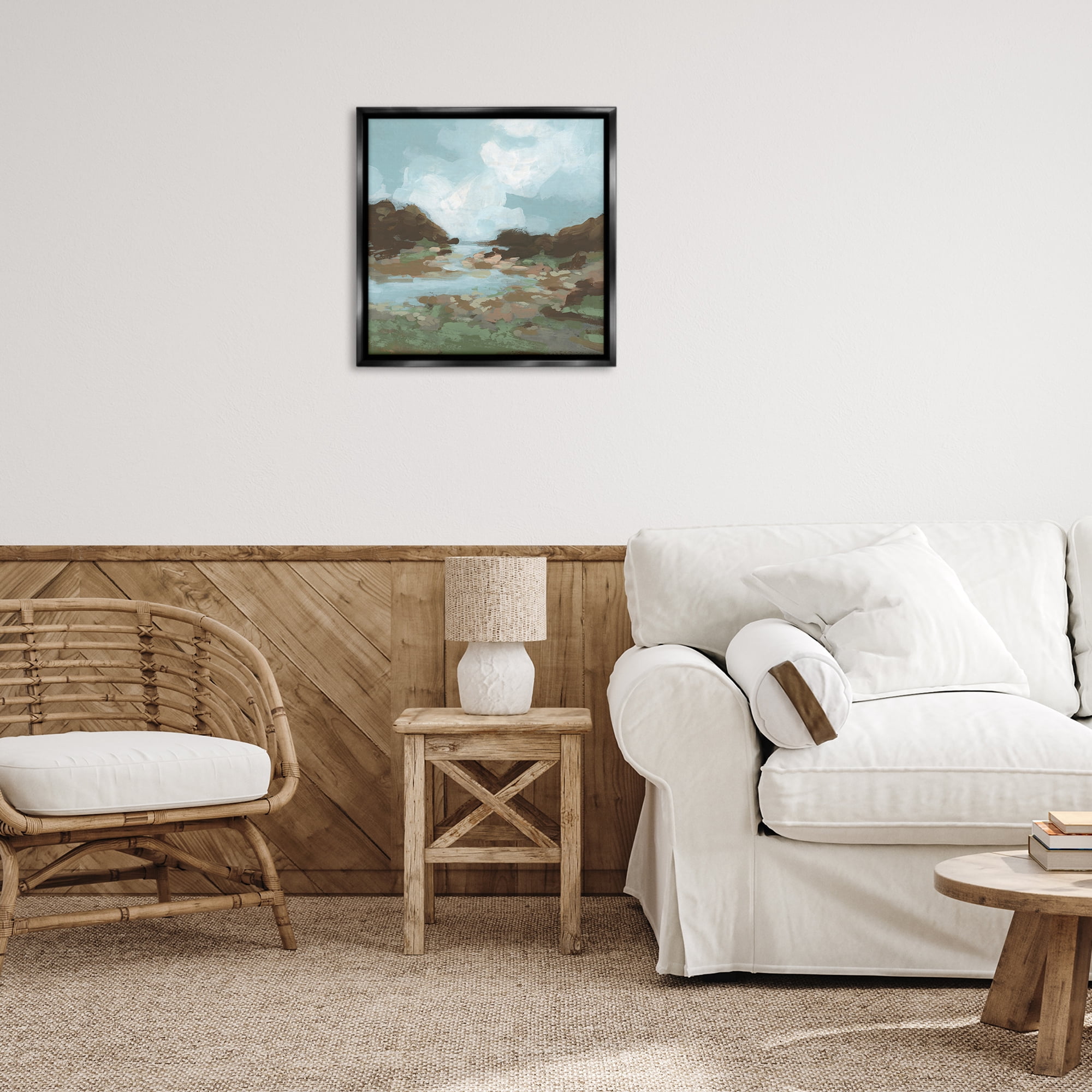Stupell Industries Traditional River Bend Landscape & Nature Painting Black Floater Framed Canvas Art Print Wall Art, 25 x 25