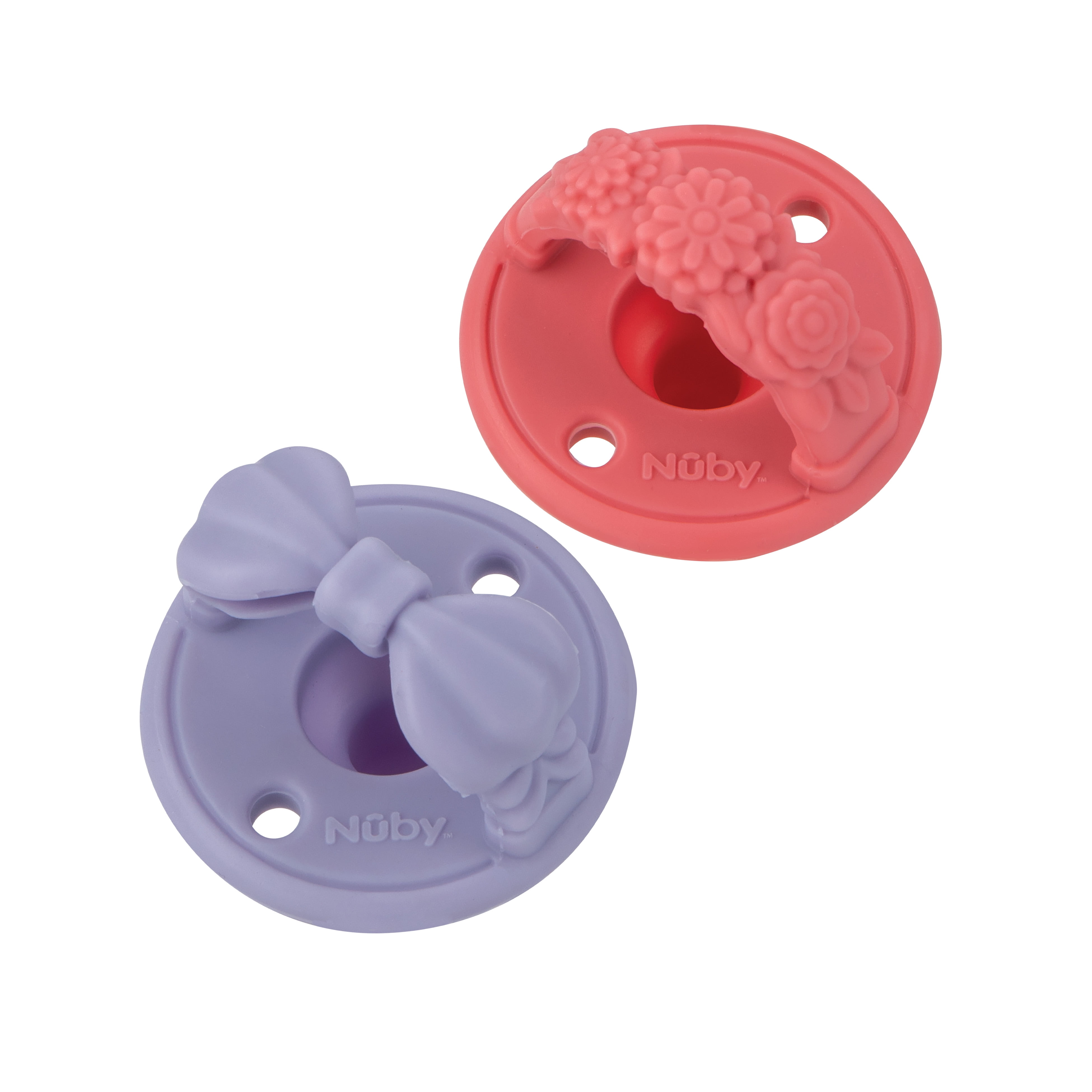 Nuby 2pk 3-D Silicone Soothing Pacifier, Flower & Bow