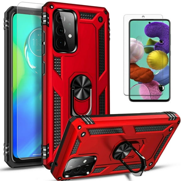 Starshop Case for Samsung Galaxy A33 5G, +Glass Screen Protector, Drop Protection Ring Kickstand Cover Red