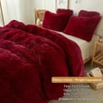 thumbnail image 3 of XeGe 3 Pieces Plush Faux Fur Duvet Cover Set, Luxury Soft Fluffy Furry Comforter Cover Set, Shaggy Bedding Sets(1 Fuzzy Duvet Cover+ 2 Faux Fur Throw Pillow Covers), Zipper Closure (King, Red), 3 of 7
