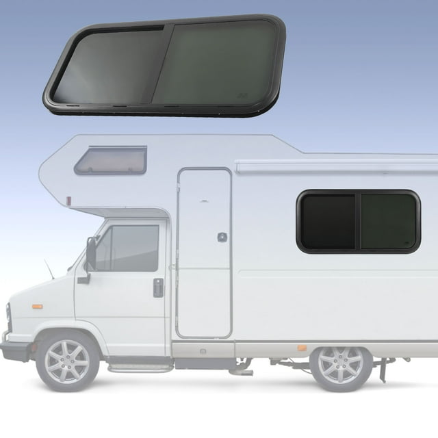 RV Sliding Window, Black Tempered Glass, Waterproof Seal, Net, Aluminum Alloy Frame, 48.4 X 20.9in, for RVs, Motorhomes, Construction Vehicles