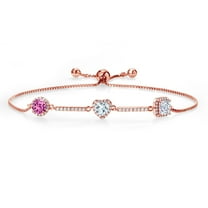 Gem Stone King 1.77 Ct Pink Created Sapphire Sky Blue Aquamarine 18K Rose Gold Plated Silver Bracelet for Women