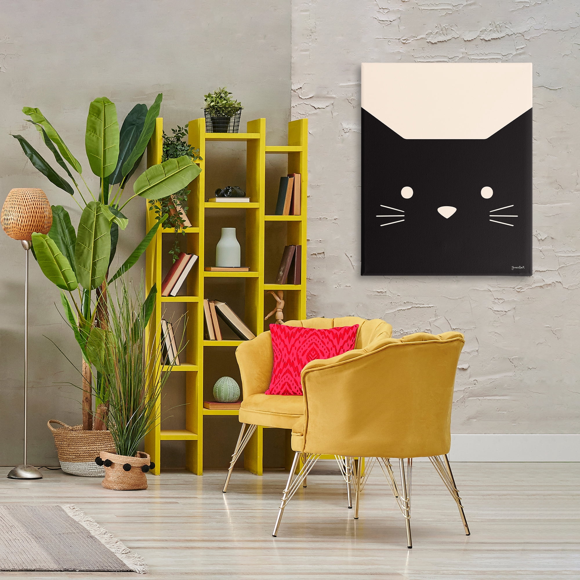 Stupell Industries Black Cat Close Up Animals Painting Wrapped Canvas Art Print Wall Art, 30 x 40