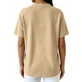 thumbnail image 4 of Kinrui Short Sleeve Sweatshirts for Women Casual Crew Neck Button Pullover Tops Lightweight Solid Color Sweater Shirts Khaki S, 4 of 6