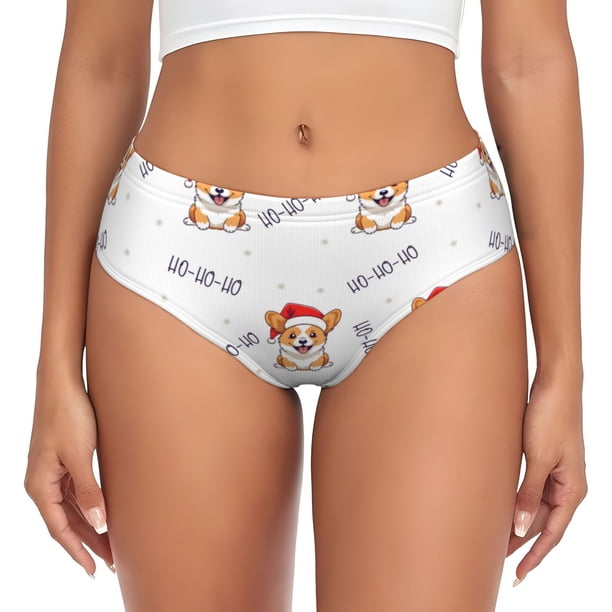 Balery Corgi With Santa Claus Hat Ropa Interior de Algodón para Mujer con Dibujo – Braguitas Cómodas y Elásticas, Estilo Clásico-Medium