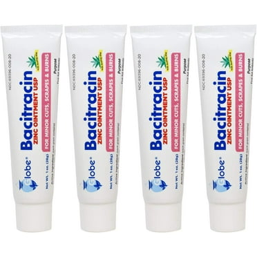(4 Pack) Globe Bacitracin Zinc Ointment   Aloe 1oz, Antibiotic Ointment, Essential Antibiotic First Aid Supplies, Healing Action, Maximum Antibiotic Power, Prevents Infection in cuts, scrapes, Burns