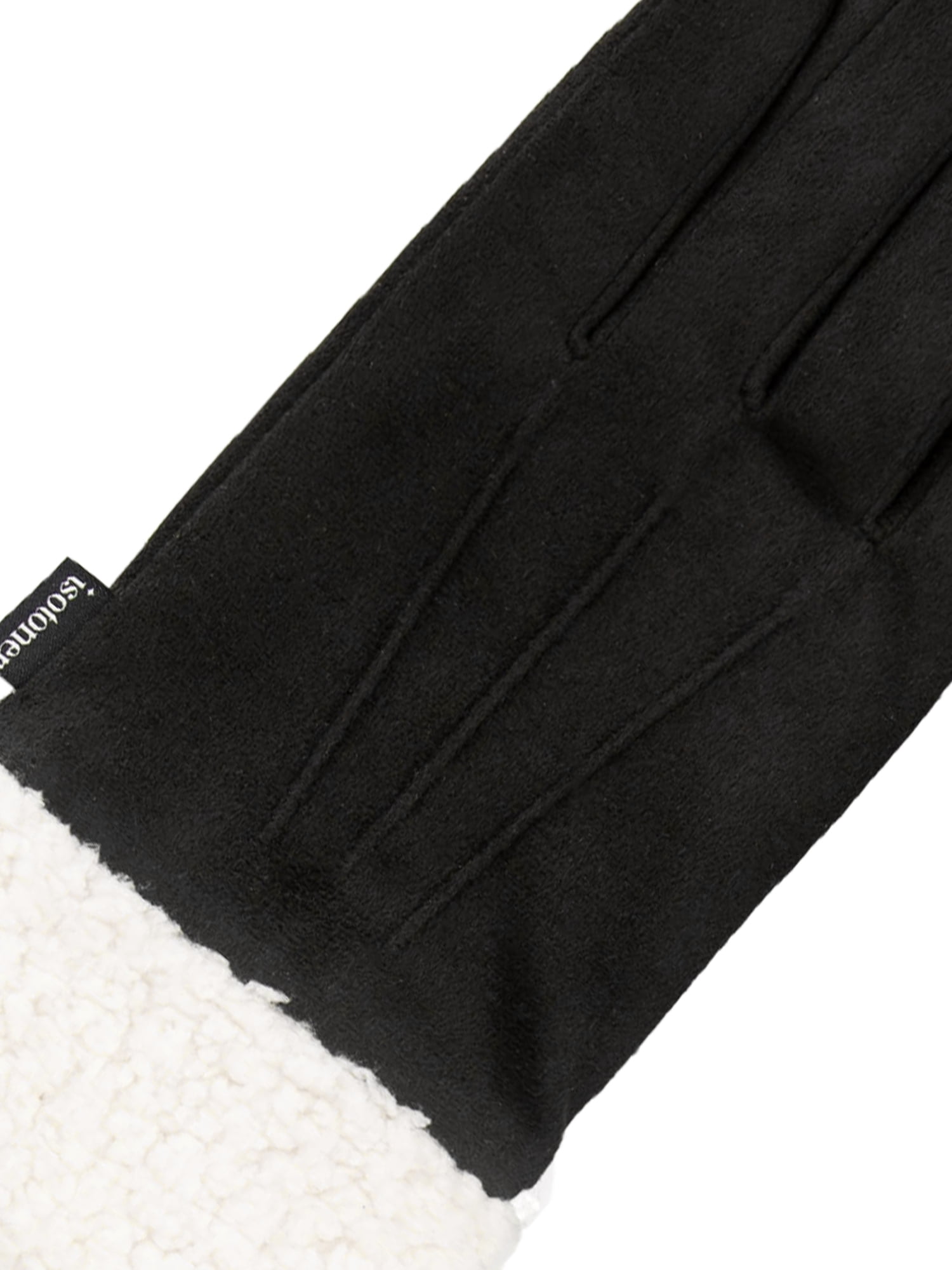 Isotoner Women's Ultraplush Microsuede Gloves with Sherpa Cuff, Black, S/M