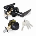 thumbnail image 4 of Matte Black Entry Door Handle Combo Lock Set with Deadbolt and 8 KW1 Keys Total (2-Pack, Keyed Alike), 4 of 12