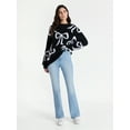thumbnail image 2 of 99 Jane Street Women's and Women's Plus Bow Print Pullover Sweater, Midweight, Sizes XS-4X, 2 of 5