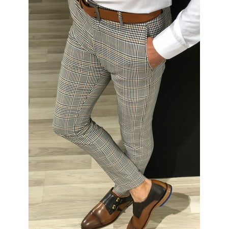 Mens Striped Business Pants Casual Slim Fit Work Trouser Formal Office