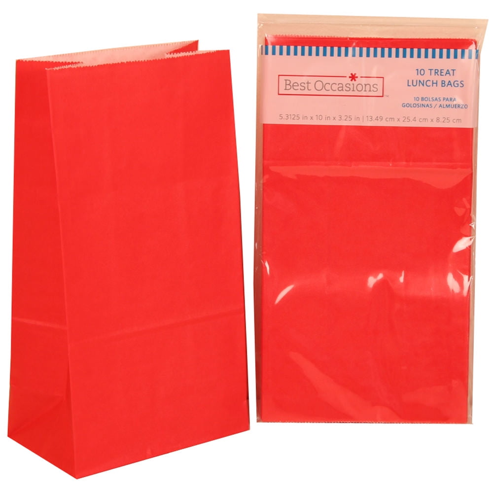 JAM Paper Lunch Bags, Medium, 5 1/8 x 10 x 3 1/4, Ravishing Red, 10/box