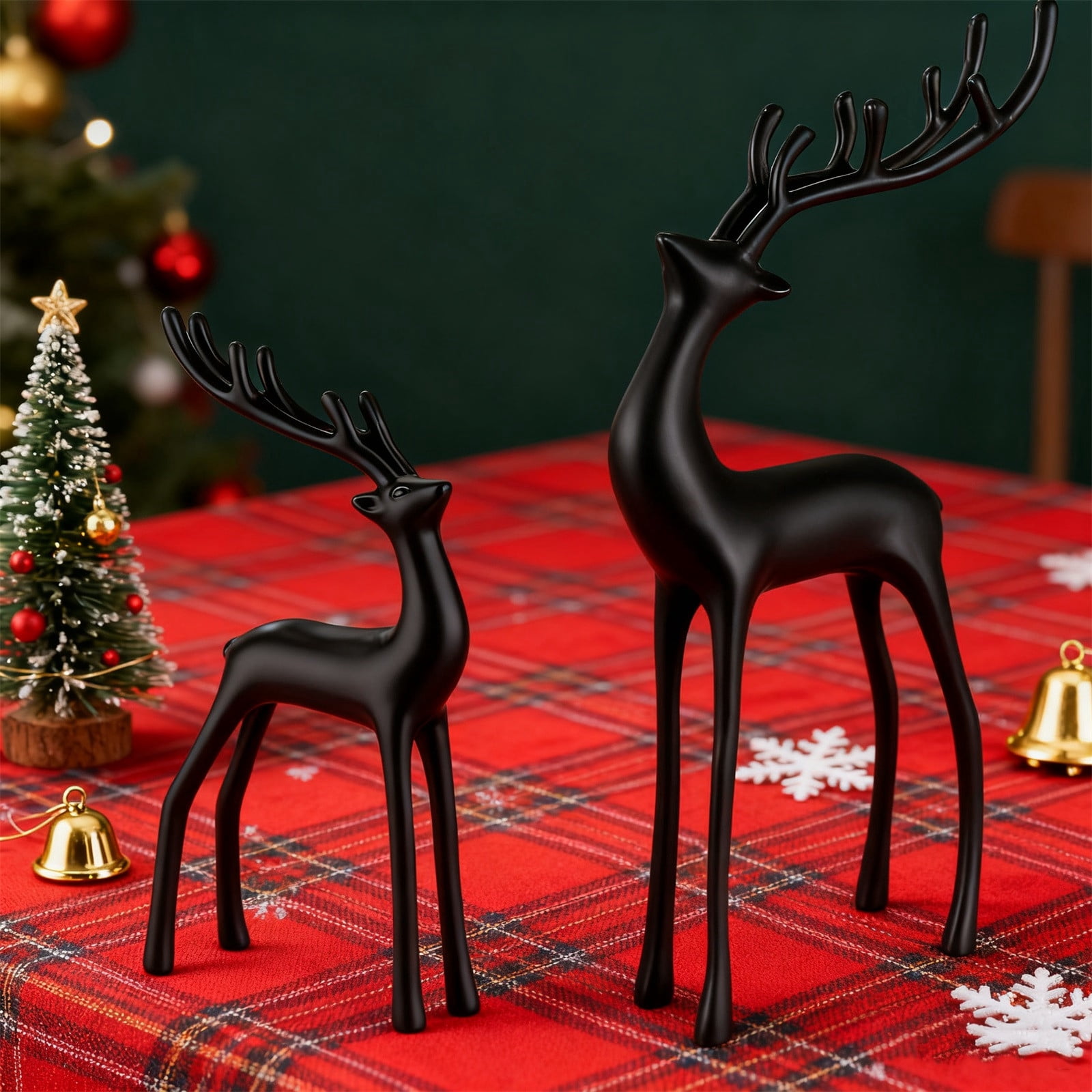 REZUOFI 4 Pcs European Style Faux Deer Statue, Elegant Entryway Decor, Realistic Plastic Animal Sculpture for Indoor Outdoor Garden Patio Home Décor M