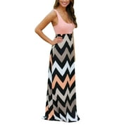 Plus Size Women Sleeveless Long Maxi Dress Ladies Casual Stripes Sun Dress V Neck Loose Boho Dresses #WAD