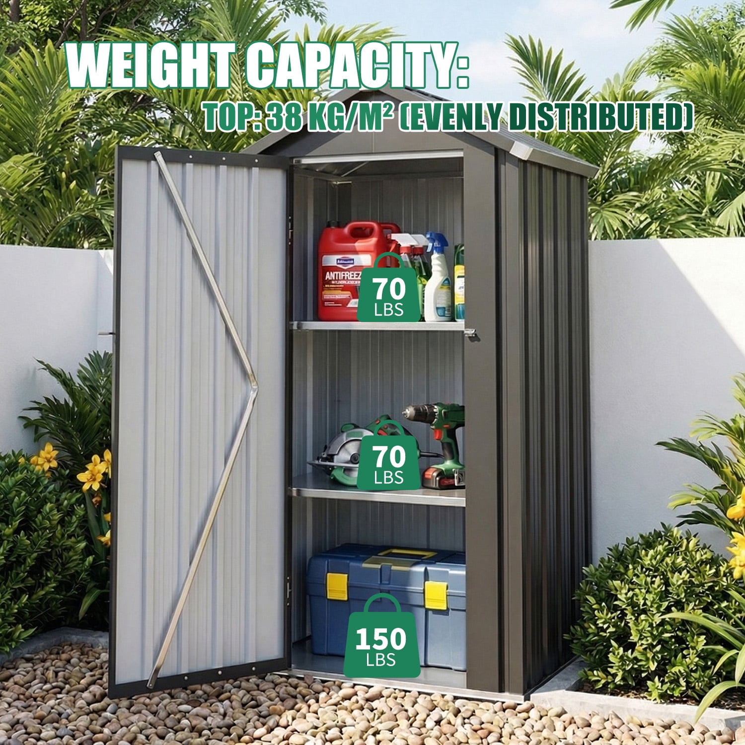 BaPiPro 3x2 ft Outdoor Storage Shed with Floor, Metal Shed with Shelves, Small Tool Shed, Metal Cabinet for Patio Backyard Garden