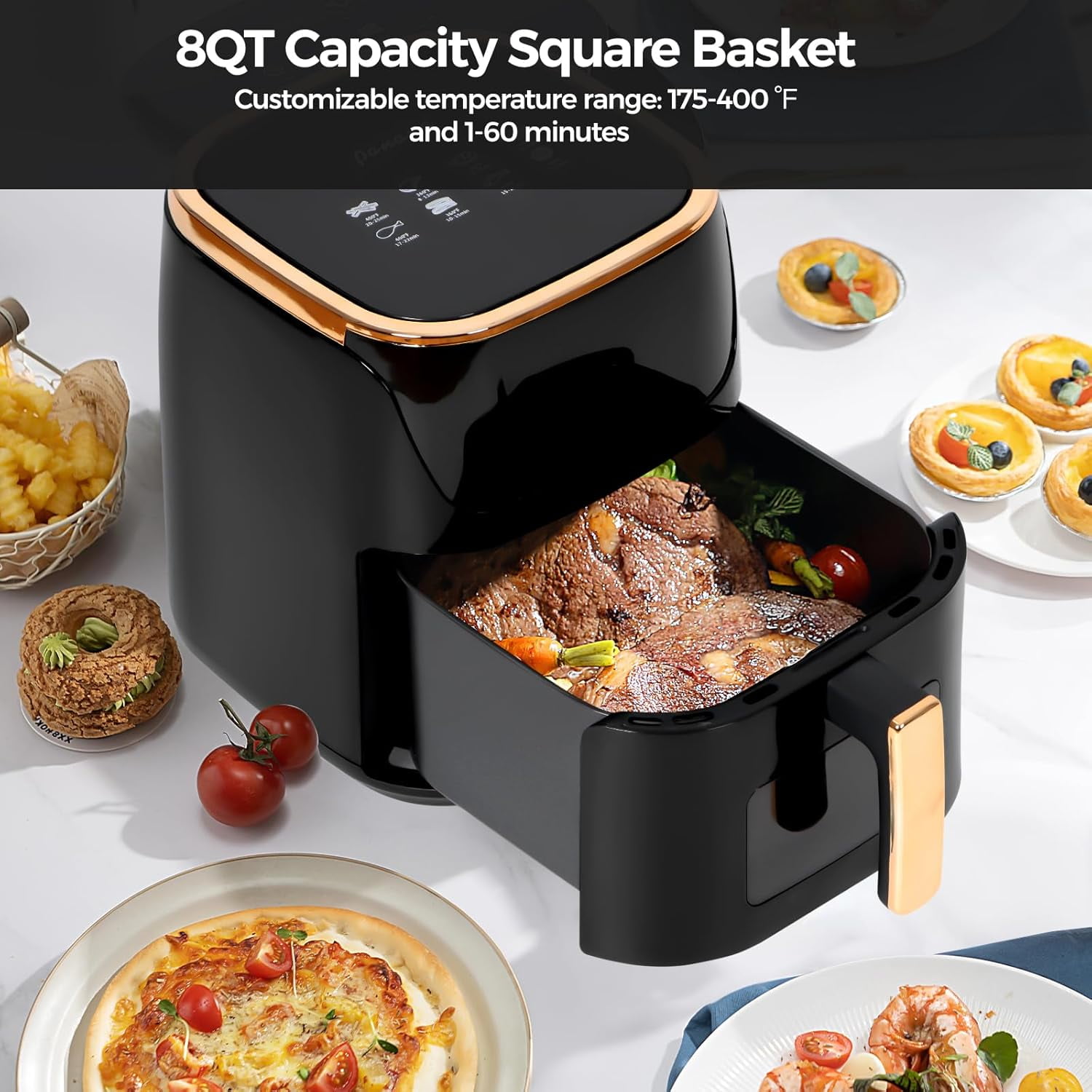 8QT Air Fryer with Visible Window, 1500W Oilless Healthy Cooker with 8 Presets for Quick Family Meals