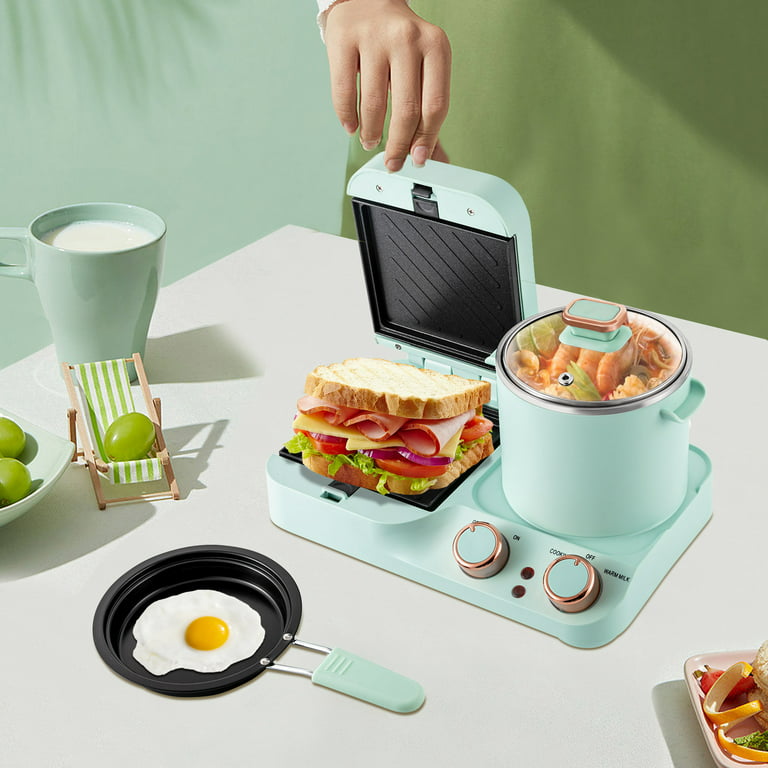 Wuzstar 3 in 1 Breakfast Station, Multi-functional Breakfast Maker Machine with Frying Pan, Non-Stick Coating Plate, Stockpot, Size: 34.5*16.5*29cm/