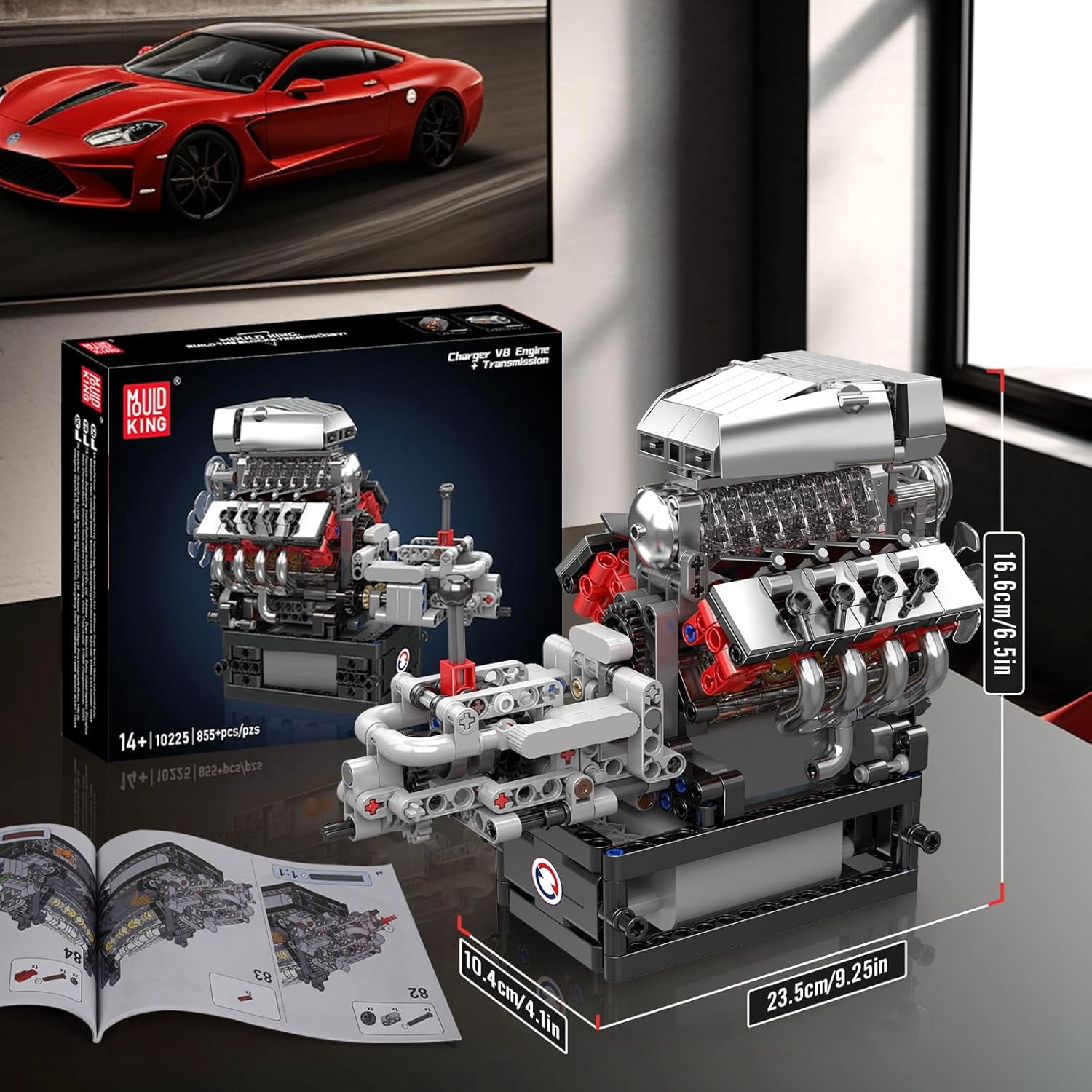 SEEMEY 10225 V8 Engine Model Kit that Works - Car Engine Building Blocks Kit with Battery, STEM Mechanic Engineering Construction Set for Adults(855 PCS)