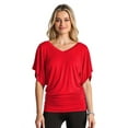 thumbnail image 2 of BAIEBLEUE GLOBAL Women's Solid Butterfly Short Sleeve V Neck Dolman Top Red S, 2 of 5