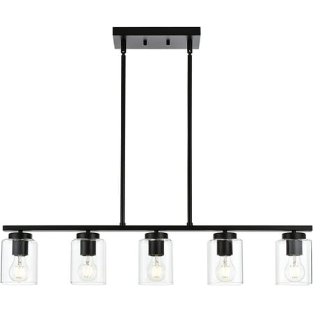 

ZXNYH Black Kitchen Island Pendant Lighting 5-Lights Farmhouse Hanging Pendant Light Fixtures with Clear Glass Shade for Dining Room Pool Table