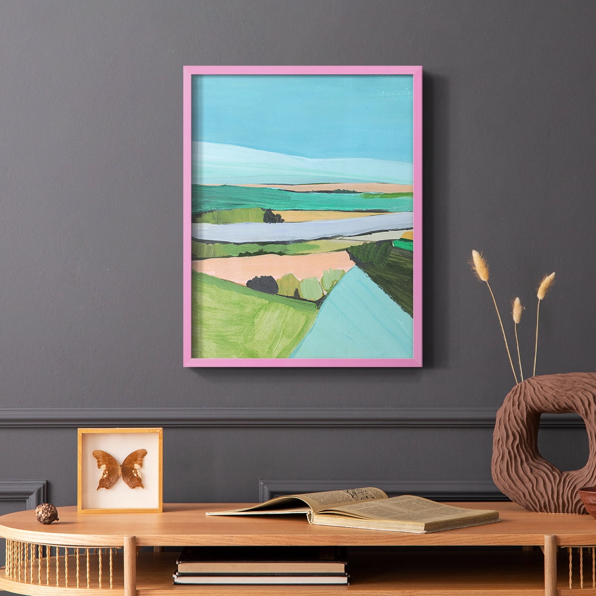 Bright Colored Countryside I Framed Print in Pink Solid Wood Framed Print No Nail Hanging