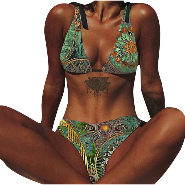 Bikini de encaje con estampado vintage sexy para mujer Conjunto de traje de baño acolchado con push-up para la playa Fridja nalpqowj21703