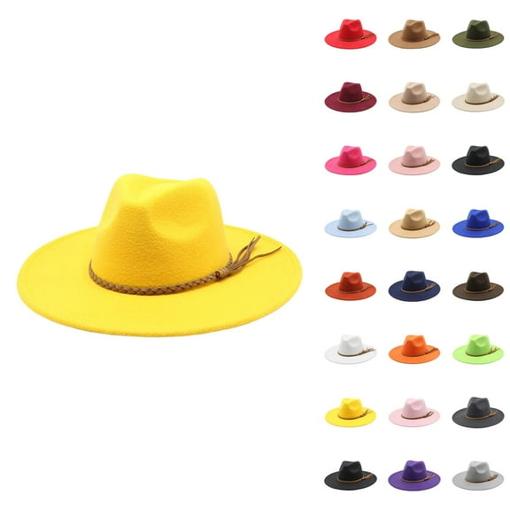 Fedora Sun Hat for Men and Women – Wool‑Trim Wide Brim Sun Hat with Belt, UV Protection Fedora Beach Hat for Travel, Festival, Outdoor Events and Garden