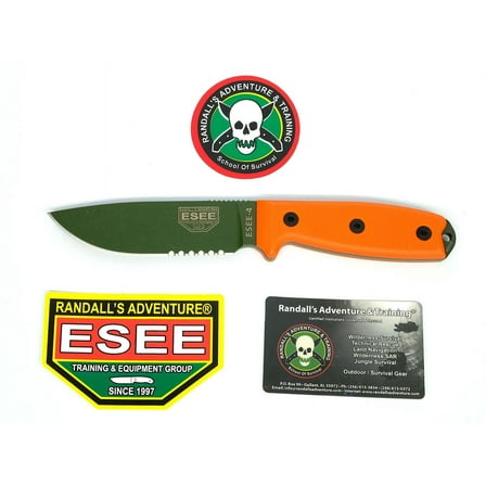 ESEE Knives 4S-KO-OD Knife OD Green Serrated Carbon Steel & Orange G10 w/o Sheath