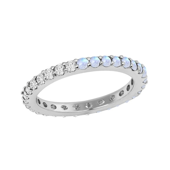Mooneye 2mm Round Shape Moonstone 925 Sterling Silver Eternity Valentines Day Gift Ring