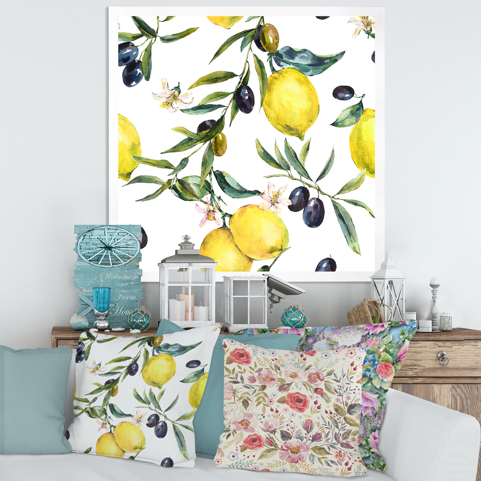 Designart 'Olive and Lemon Branches II' Tropical Framed Art Print