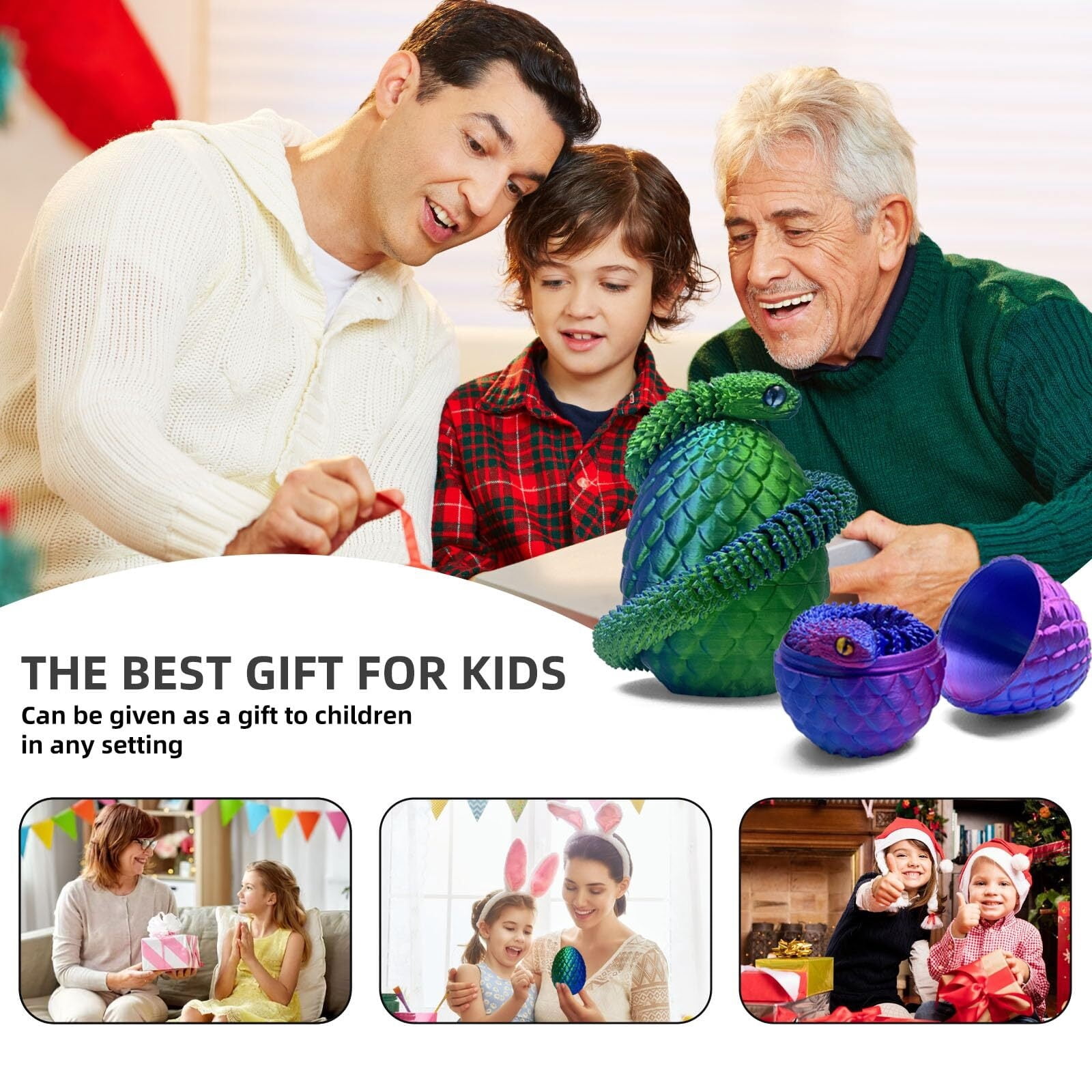 5 Pieces 3D Printed Snake Egg Set Movable Snake Easter Egg Easter Gift Mystery Snake Egg Fidget
