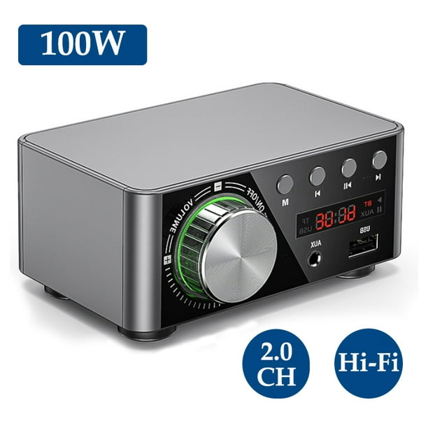 HIFI BT5.0 Amplificateur Numérique Mini Amplificateur Audio Stéréo 100W  Récepteur Audio de Puissance Sonore Double Canal Stéréo AMP USB AUX pour  Home Cinéma Lecteur de Carte USB TF 