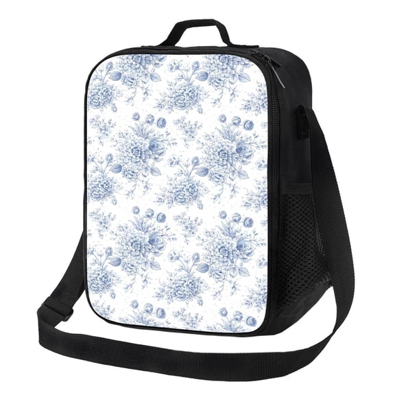 Floral Fuzzy Lunch Bag Insulated Thermal Box with Shoulder Strap & Handle for Work and Picnic