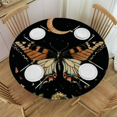 

Sheronv Butterfly Flowers Crescent Round Table Cover 100% Polyester Stain Resistant & Washable - Perfect for Indoor Outdoor Kitchen Dining Wedding Parties 38 -42