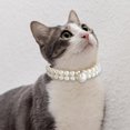 thumbnail image 2 of Small Dog Cat Big Pearl Collars with Crystal Rhinestone Diamond Décor, Adjustable Cute Fashion Pet PU Leather Necklace for Wedding Birthday Party (for Cats and Puppies), 2 of 6