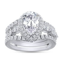 AFFY 2.75CT Moissanite Diamond Halo Wedding Promise Ring Sets for Women in 14K White Gold over Silver-10