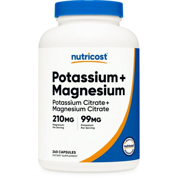 Nutricost Potassium (99 mg) Magnesium (210 mg) Citrates, 240 Capsules - Supplement