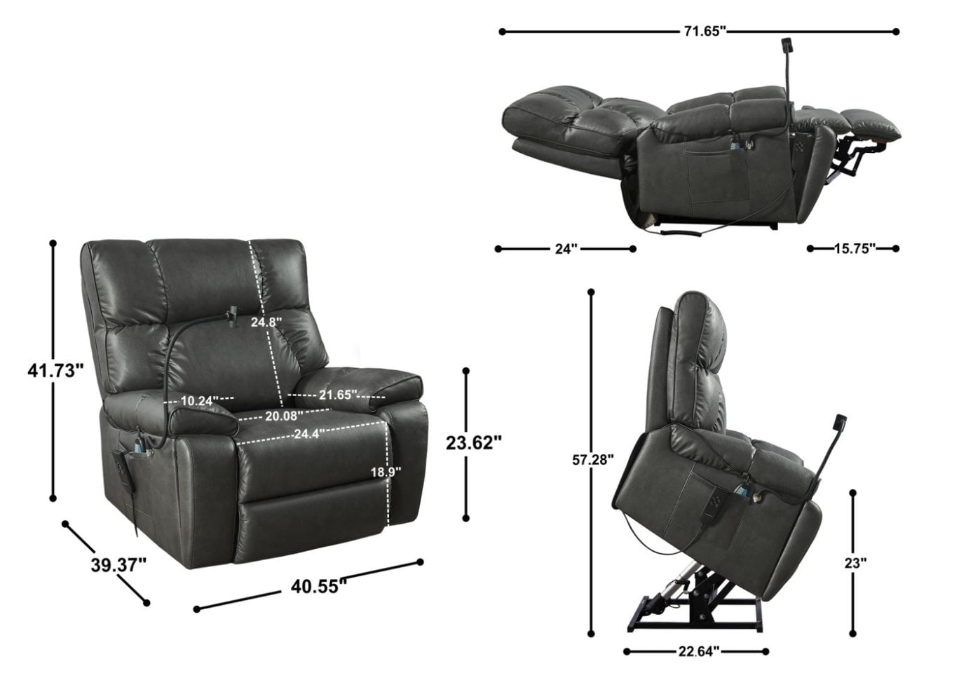 MAYEERTY Zero Gravity Power Recliner: Comfortable Lying with Massage & Heat, Phone Holder, Side Pockets & USB Ports