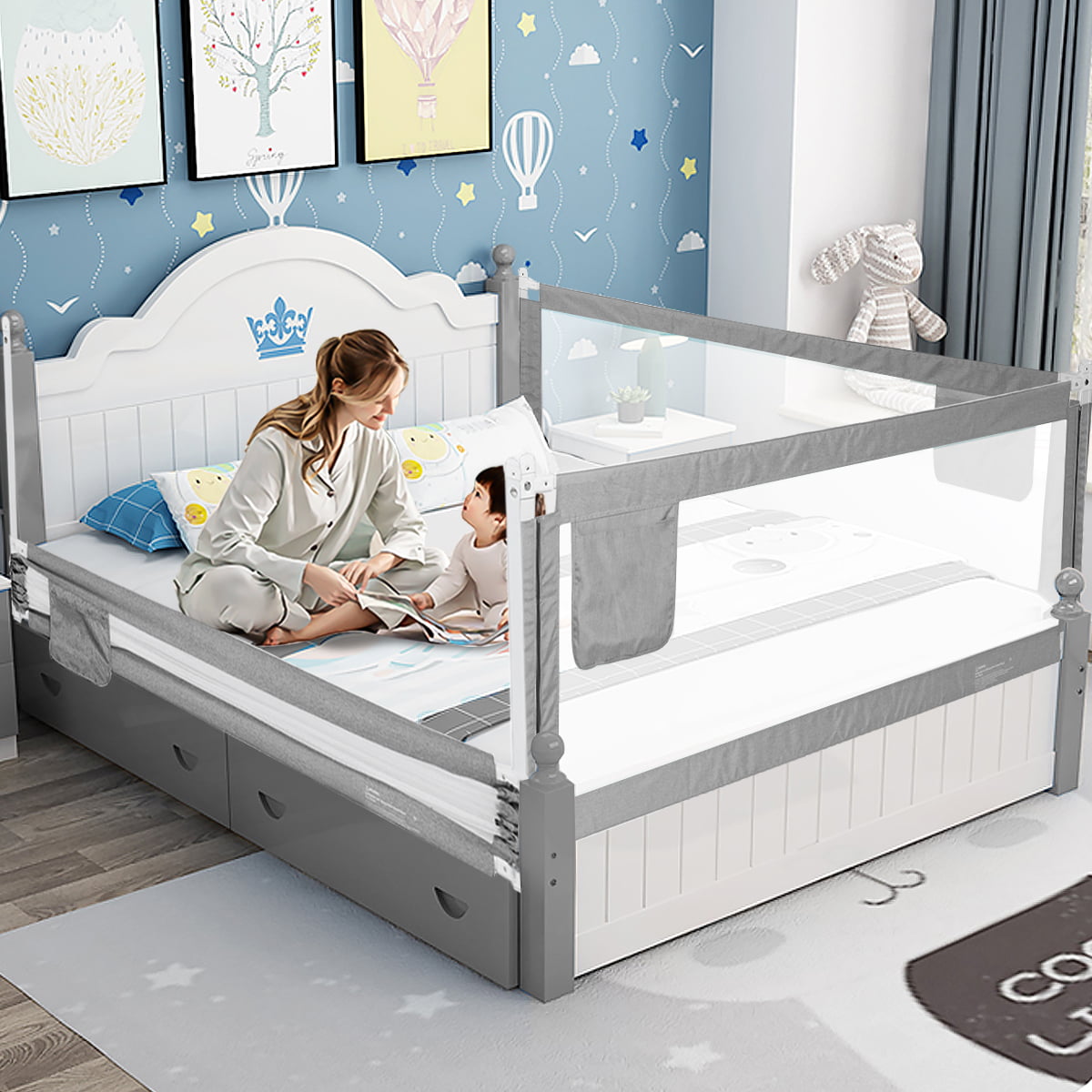 Double Sided Long Safety Bed Rails For Twin Toddler Kids Queen Bedrails 